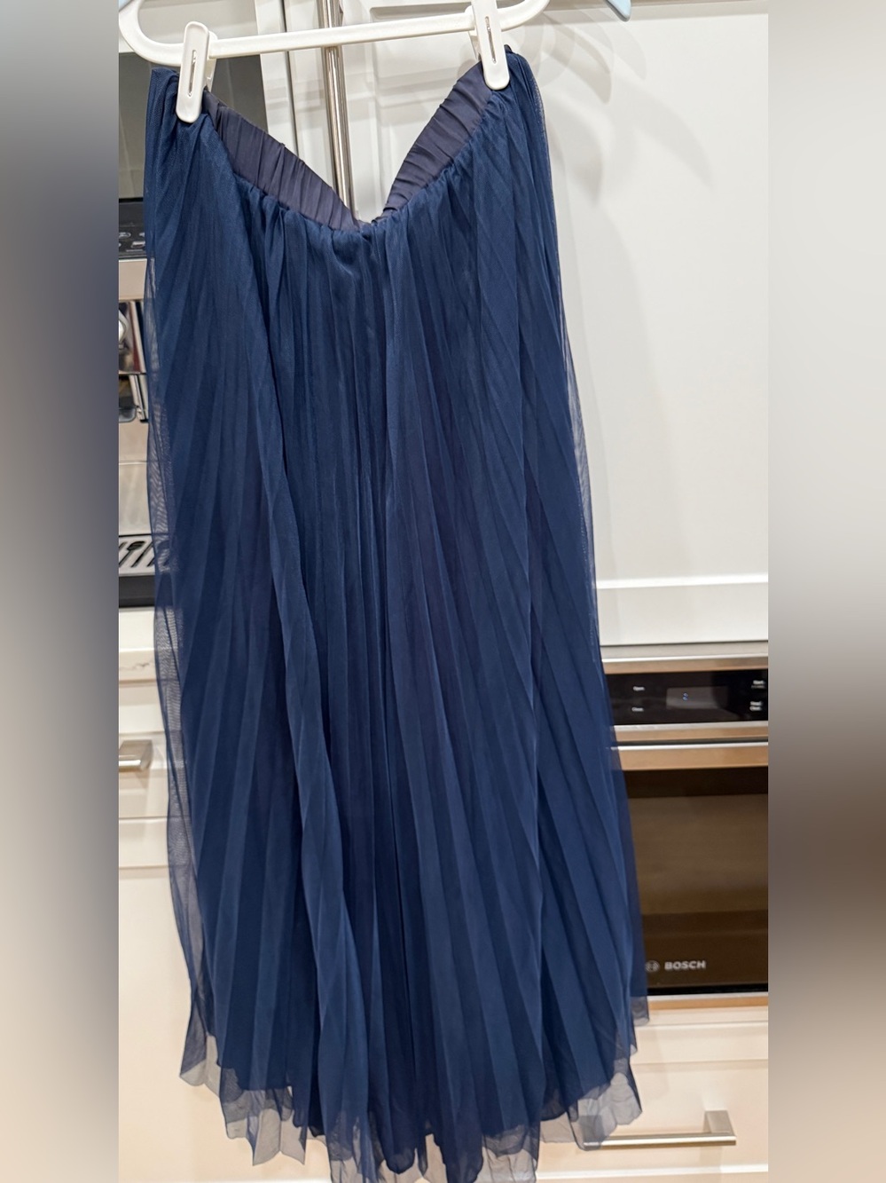 Navy Blue Pleated Tulle Maxi Skirt | High-Waist A-Line